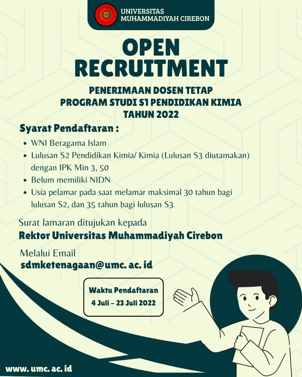 Open Recruitment Dosen Tetap Program Studi S1 Pendidikan Kimia